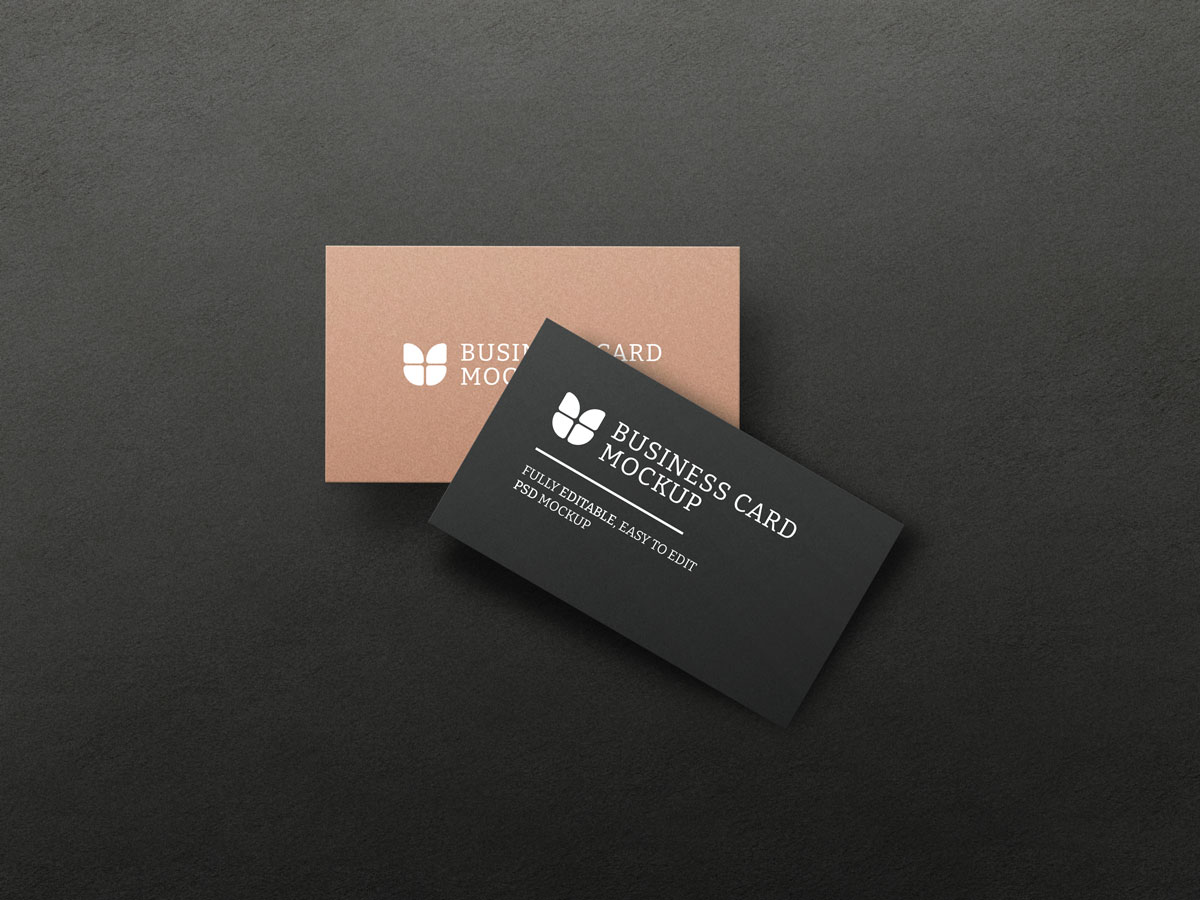 7款逼真暗黑牛皮纸商务名片设计PS贴图样机模板 Dark Business Card With Kraft Paper Mockup_img_2