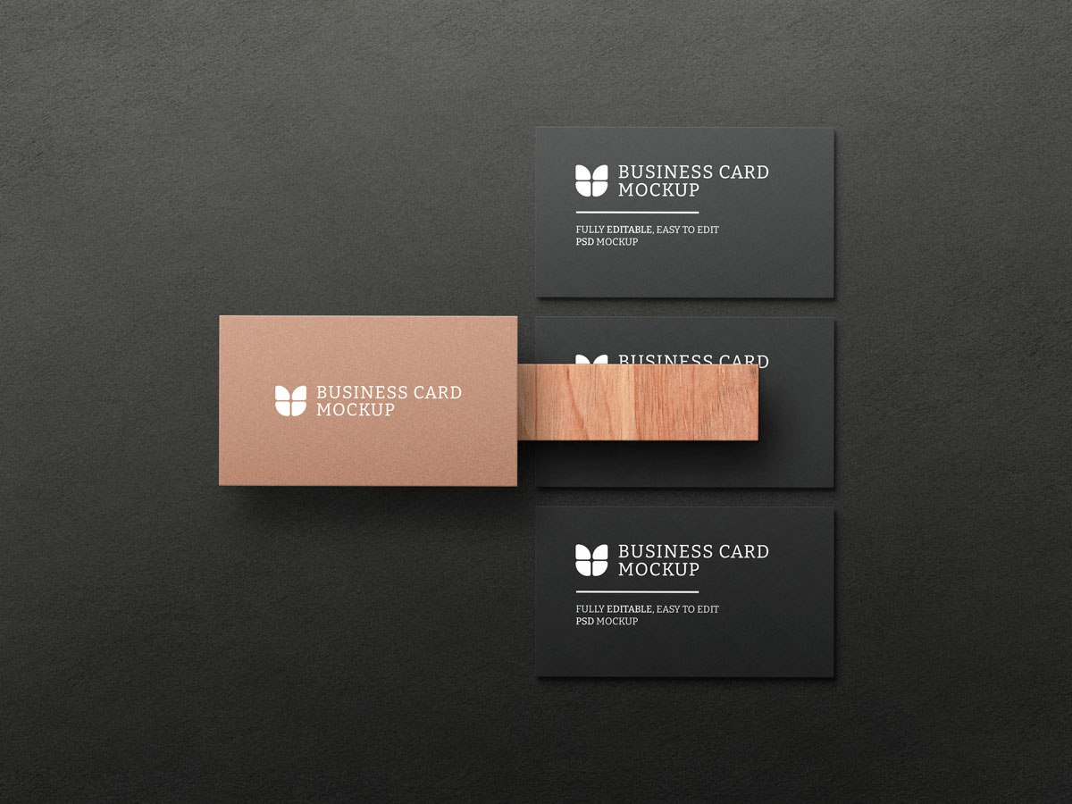 7款逼真暗黑牛皮纸商务名片设计PS贴图样机模板 Dark Business Card With Kraft Paper Mockup_img_2