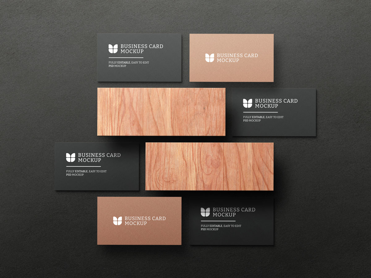 7款逼真暗黑牛皮纸商务名片设计PS贴图样机模板 Dark Business Card With Kraft Paper Mockup_img_2