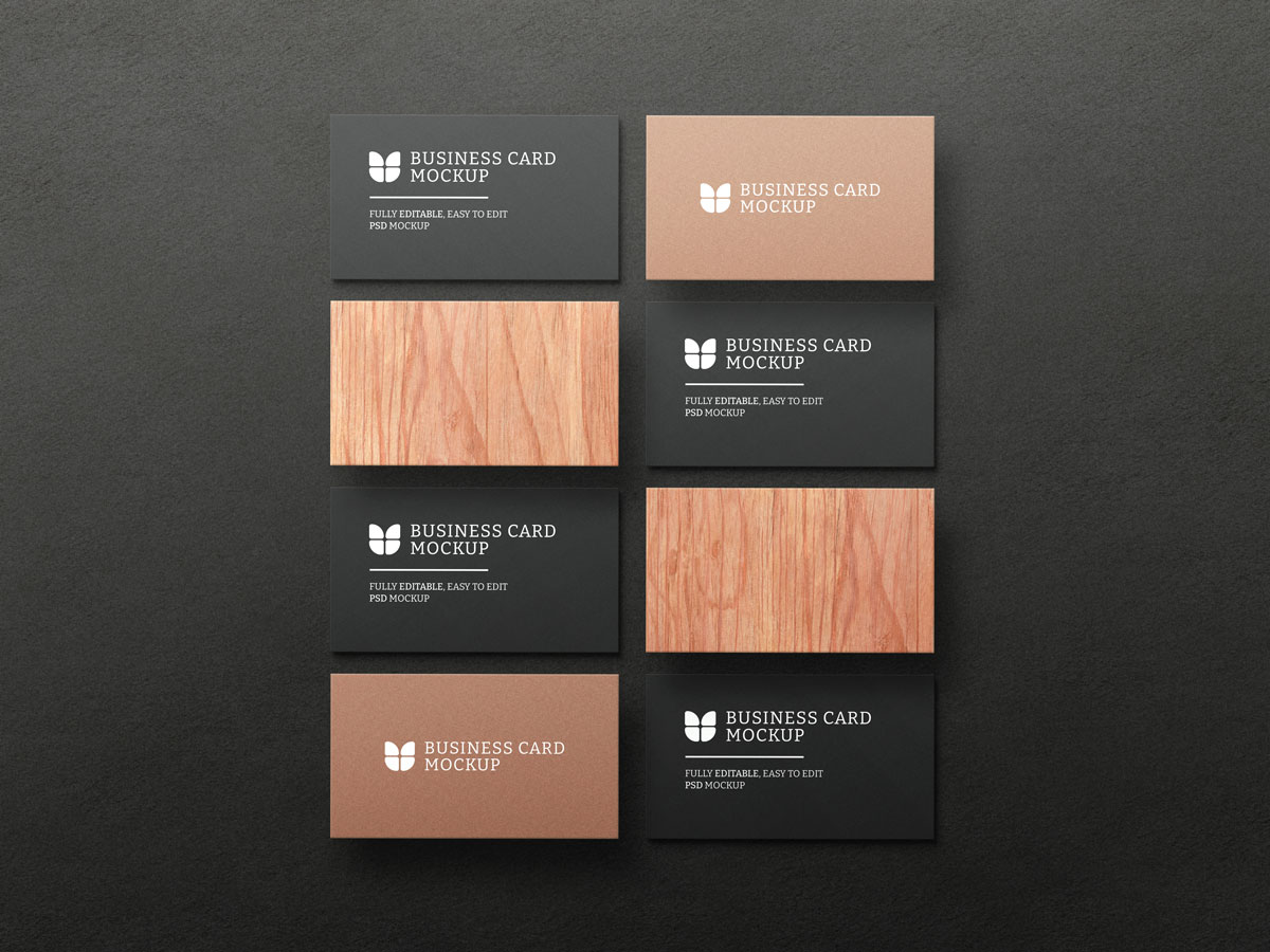 7款逼真暗黑牛皮纸商务名片设计PS贴图样机模板 Dark Business Card With Kraft Paper Mockup_img_2