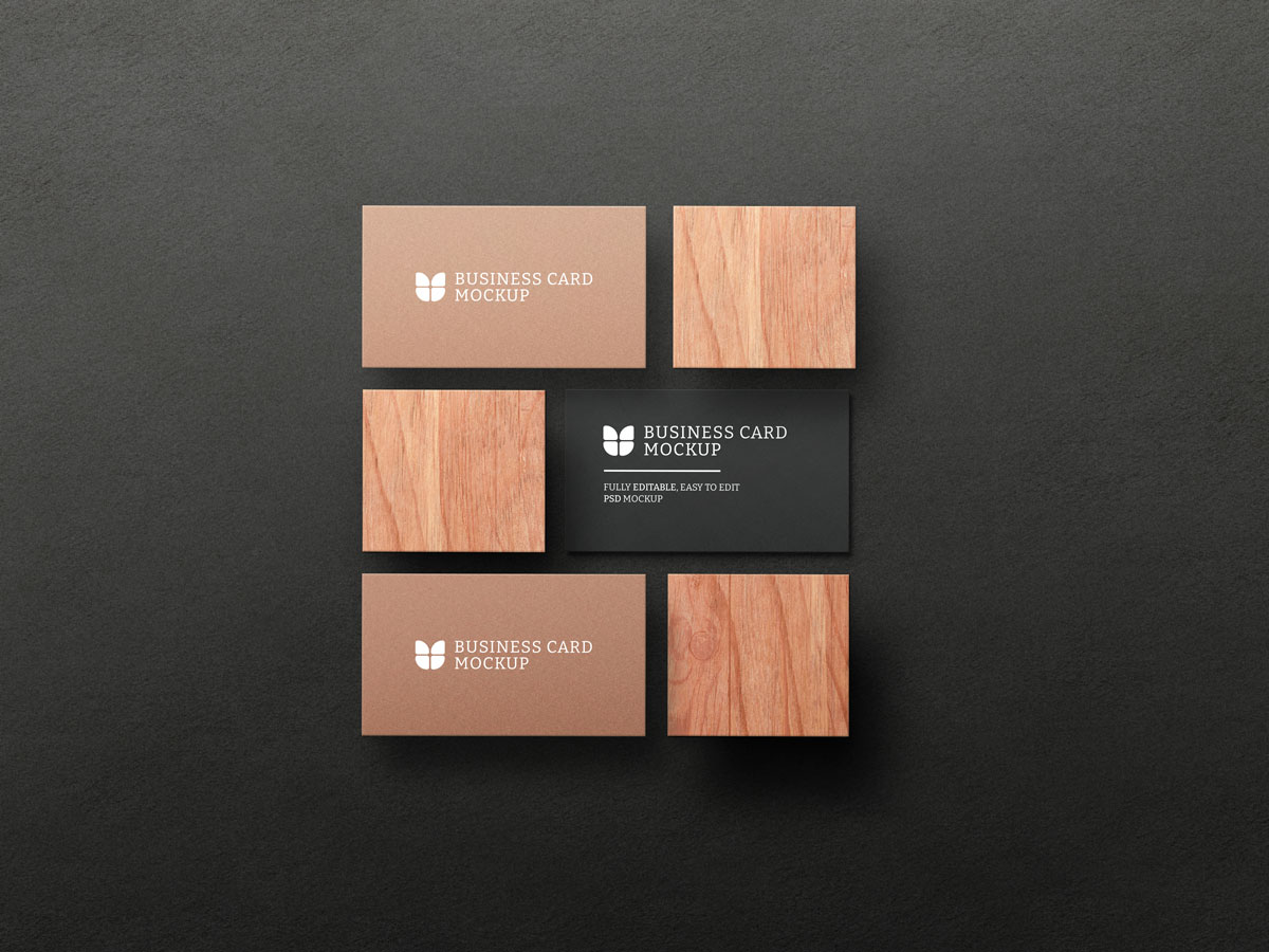 7款逼真暗黑牛皮纸商务名片设计PS贴图样机模板 Dark Business Card With Kraft Paper Mockup_img_2