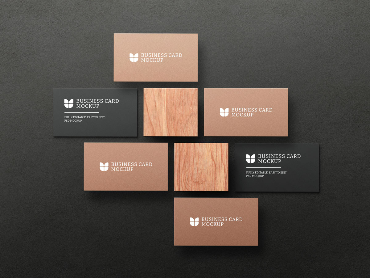 7款逼真暗黑牛皮纸商务名片设计PS贴图样机模板 Dark Business Card With Kraft Paper Mockup_img_2