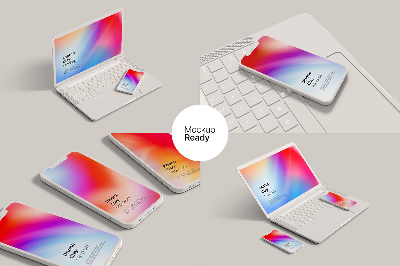 35个多角度自适应网页设计苹果iPhone&MacBook屏幕演示样机模板 Phone & Laptop Clay Mockup_img_2