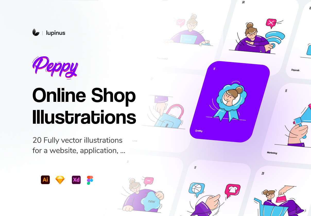 丰富多彩人物角色APP&WEB界面设计矢量插画套件 Peppy Illustration Kit_img_2