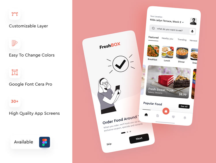 现代时尚食品美食预订外卖APP应用程序界面设计UI套件 FreshBox - Premium Food Order App UI Kit_img_2