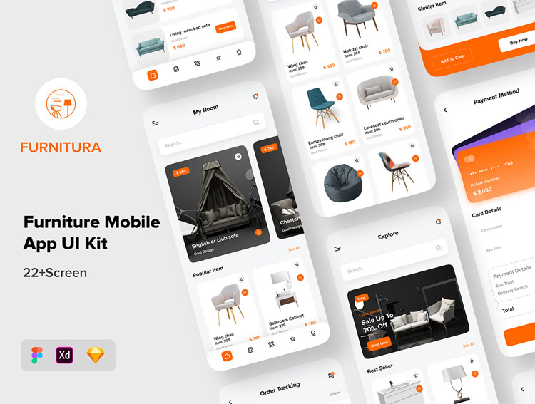 时尚家具购物APP应用程序界面设计UI套件 FURNITURA - Furniture Mobile App UI Kit_img_2