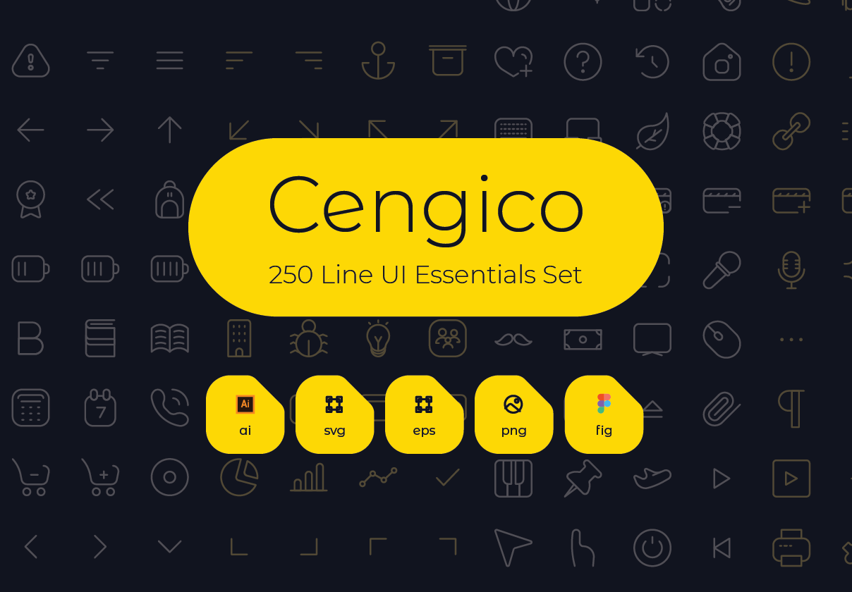 250+极简线条APP&WEB界面设计矢量图标素材 Cengico 250+ line Essentials UI Set_img_2