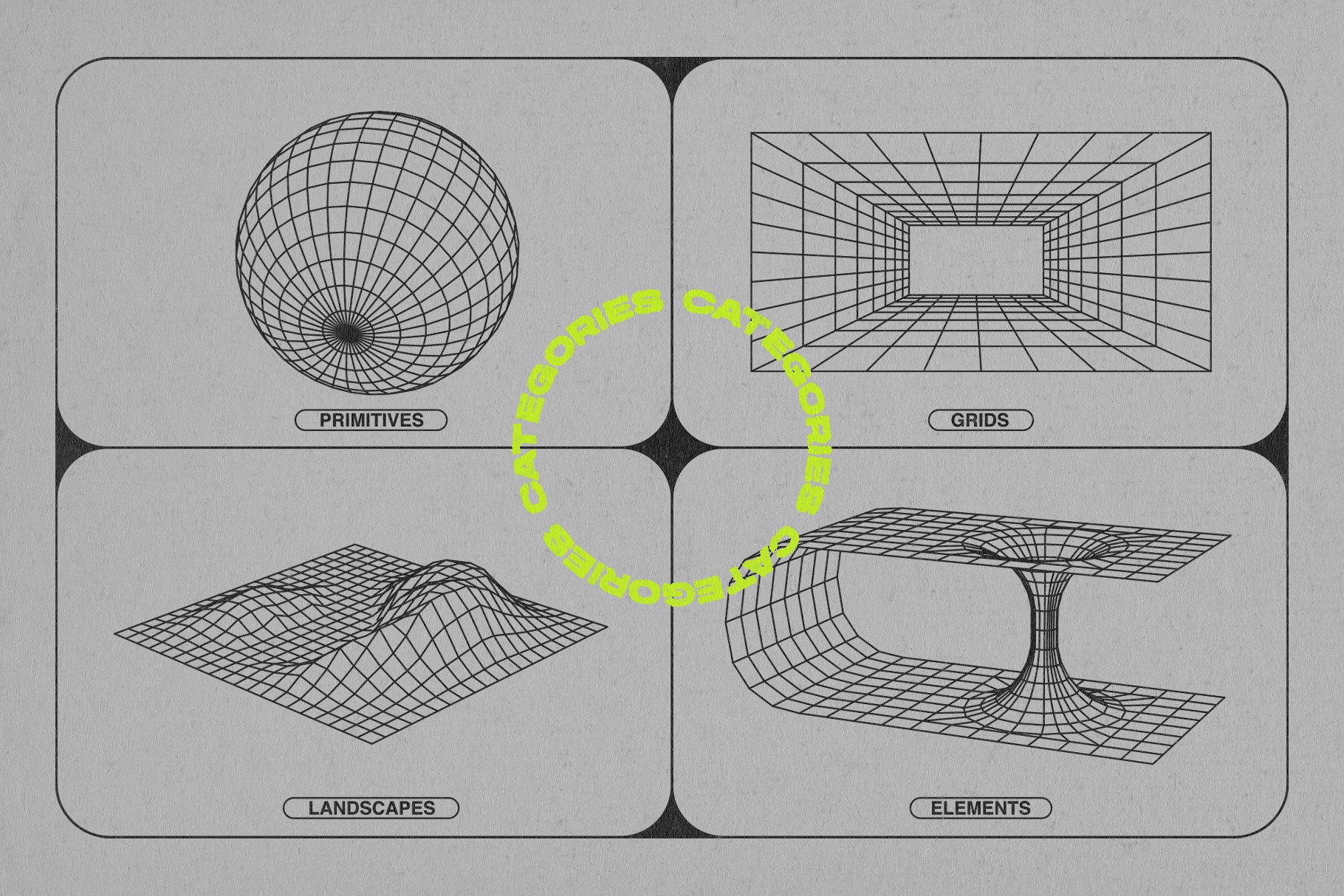 128款潮流抽象空间透视几何网格线框矢量图形素材 Wireframe Shapes Collection_img_2