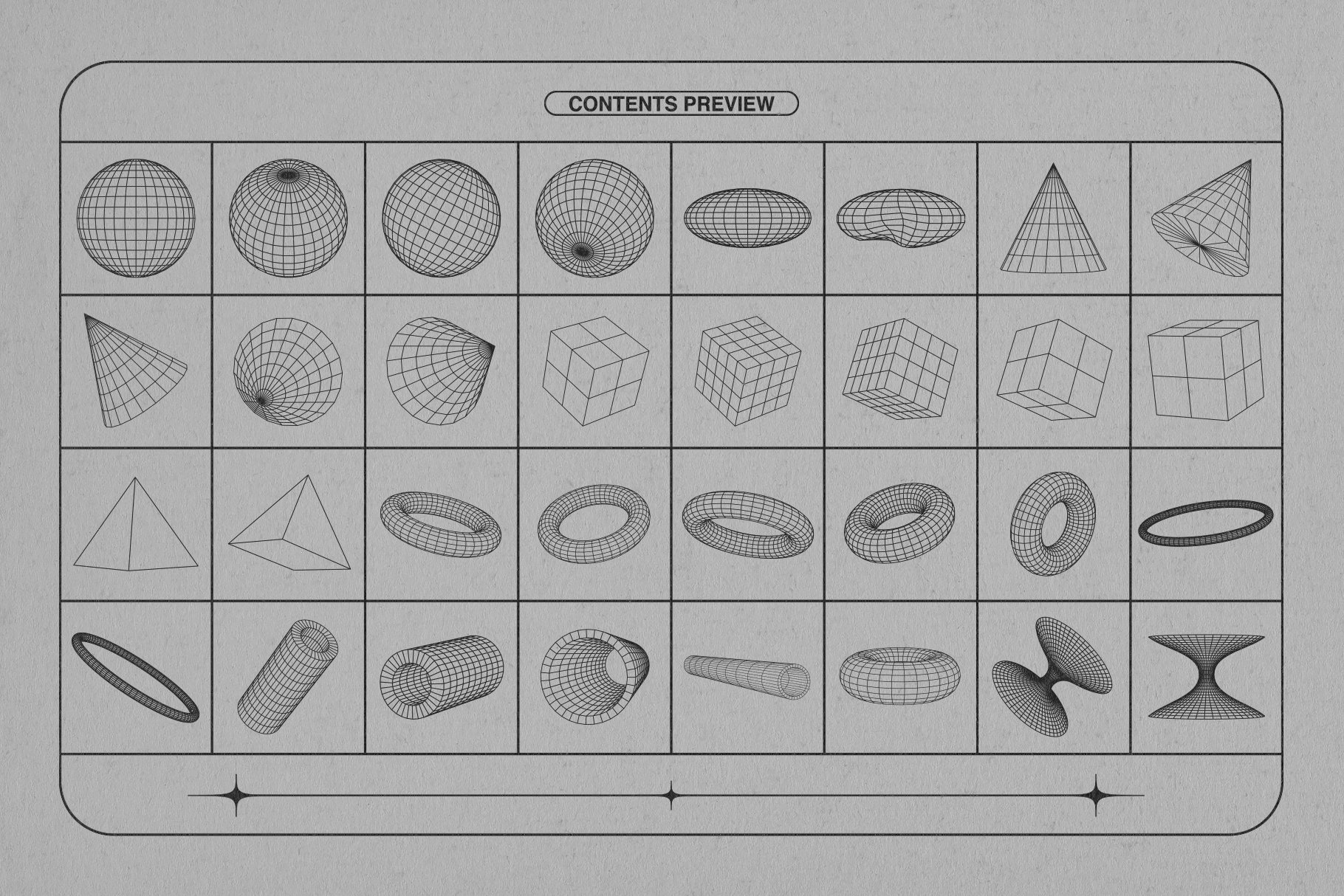 128款潮流抽象空间透视几何网格线框矢量图形素材 Wireframe Shapes Collection_img_2