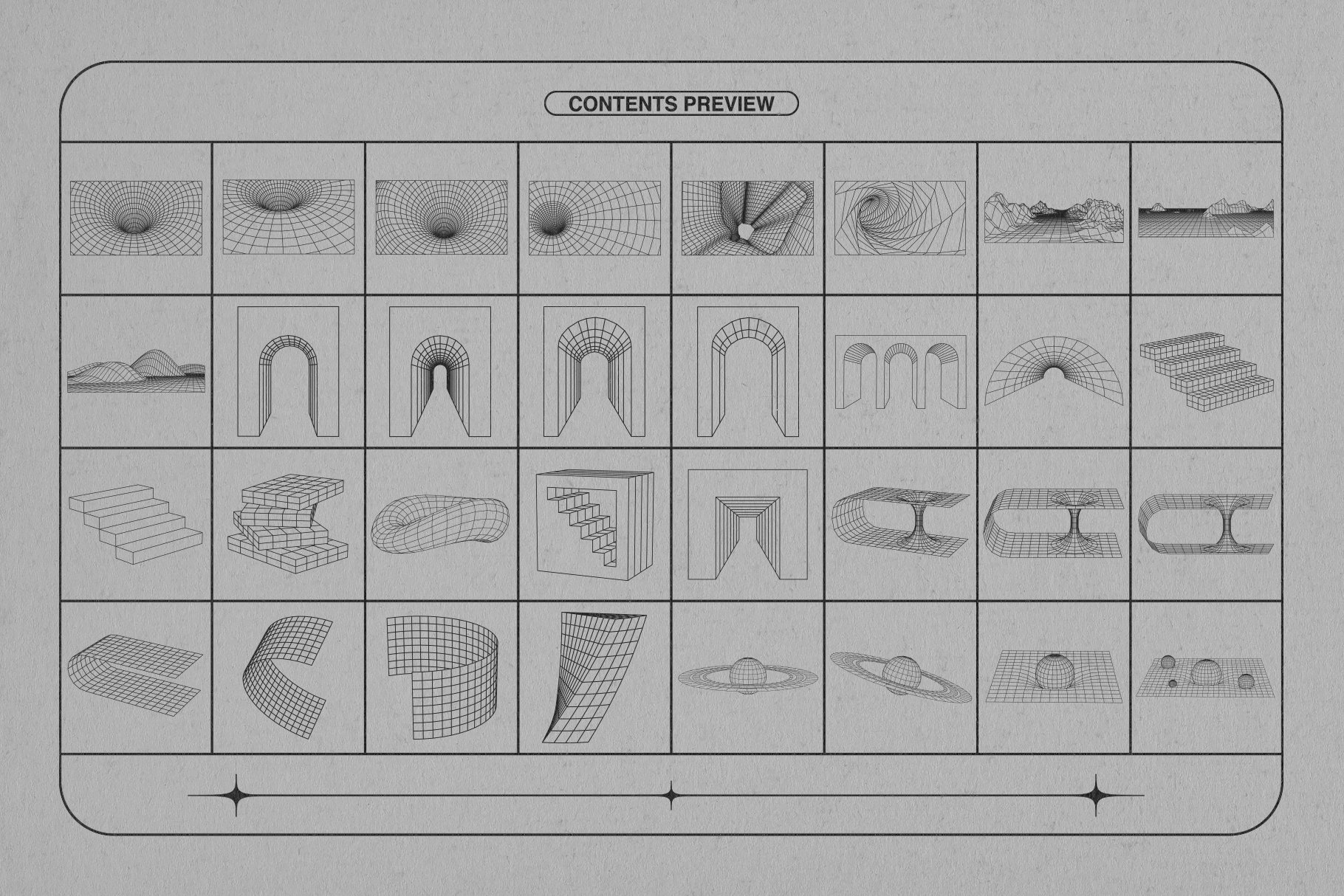 128款潮流抽象空间透视几何网格线框矢量图形素材 Wireframe Shapes Collection_img_2