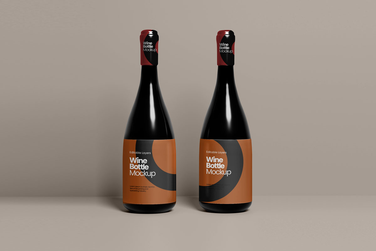 逼真棕色香槟玻璃瓶标签设计贴图样机 Multiple Wine Bottle Mockup_img_2