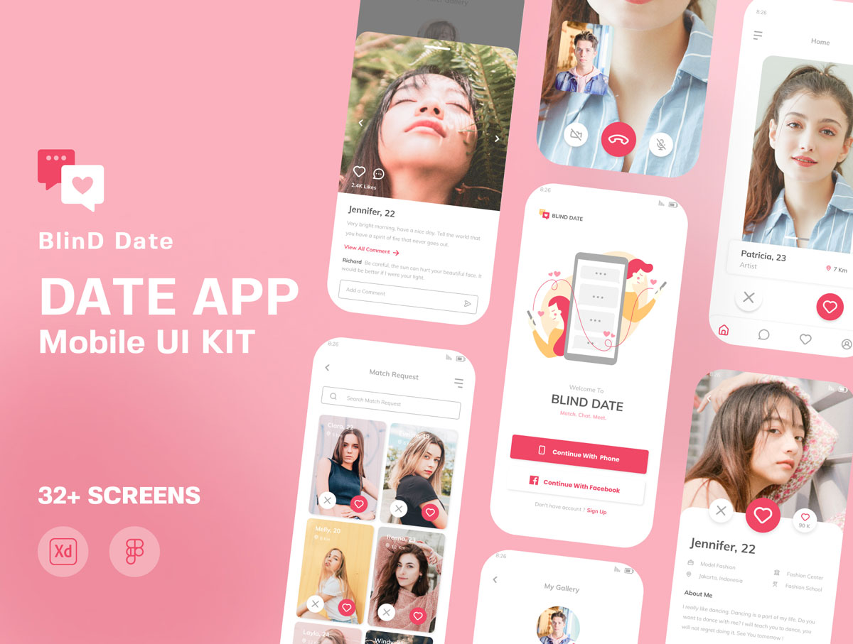 粉色系交友约会社交APP应用程序界面设计UI套件 Date App - Mobile UI Kit_img_2