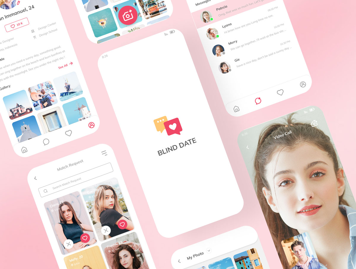 粉色系交友约会社交APP应用程序界面设计UI套件 Date App - Mobile UI Kit_img_2