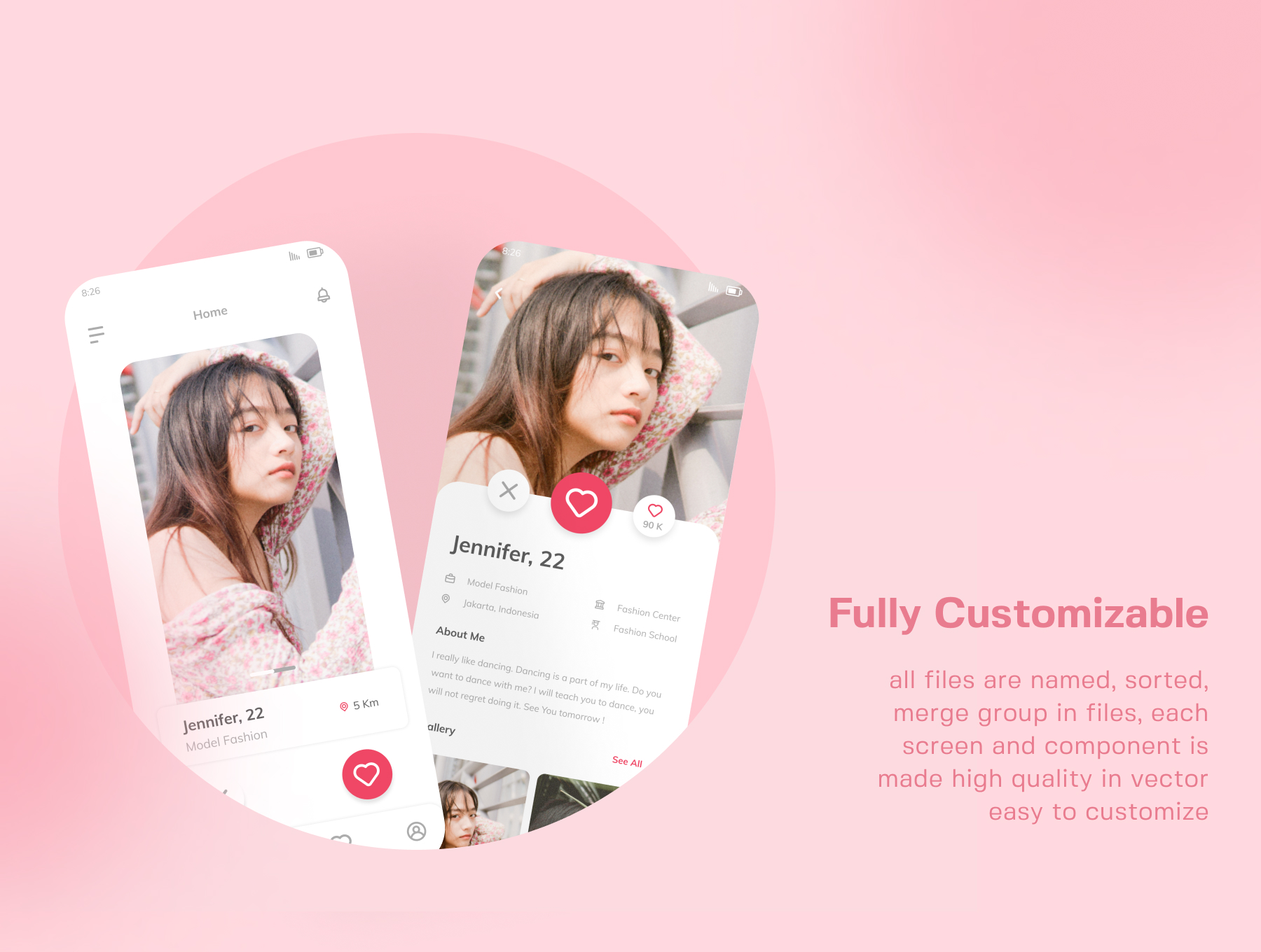 粉色系交友约会社交APP应用程序界面设计UI套件 Date App - Mobile UI Kit_img_2