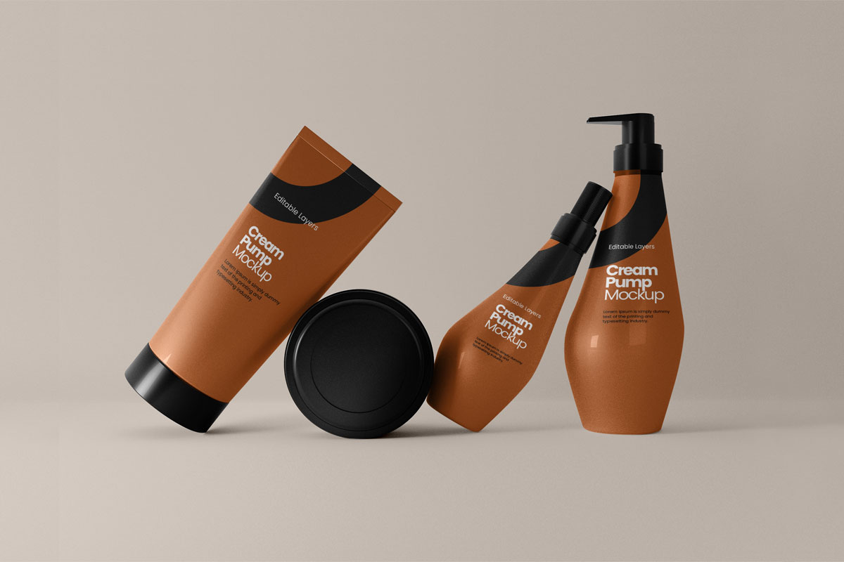 8款化妆品护肤品包装罐设计贴图样机模板素材 Cosmetic Tube And Multiple Pump Bottle Mockup_img_2