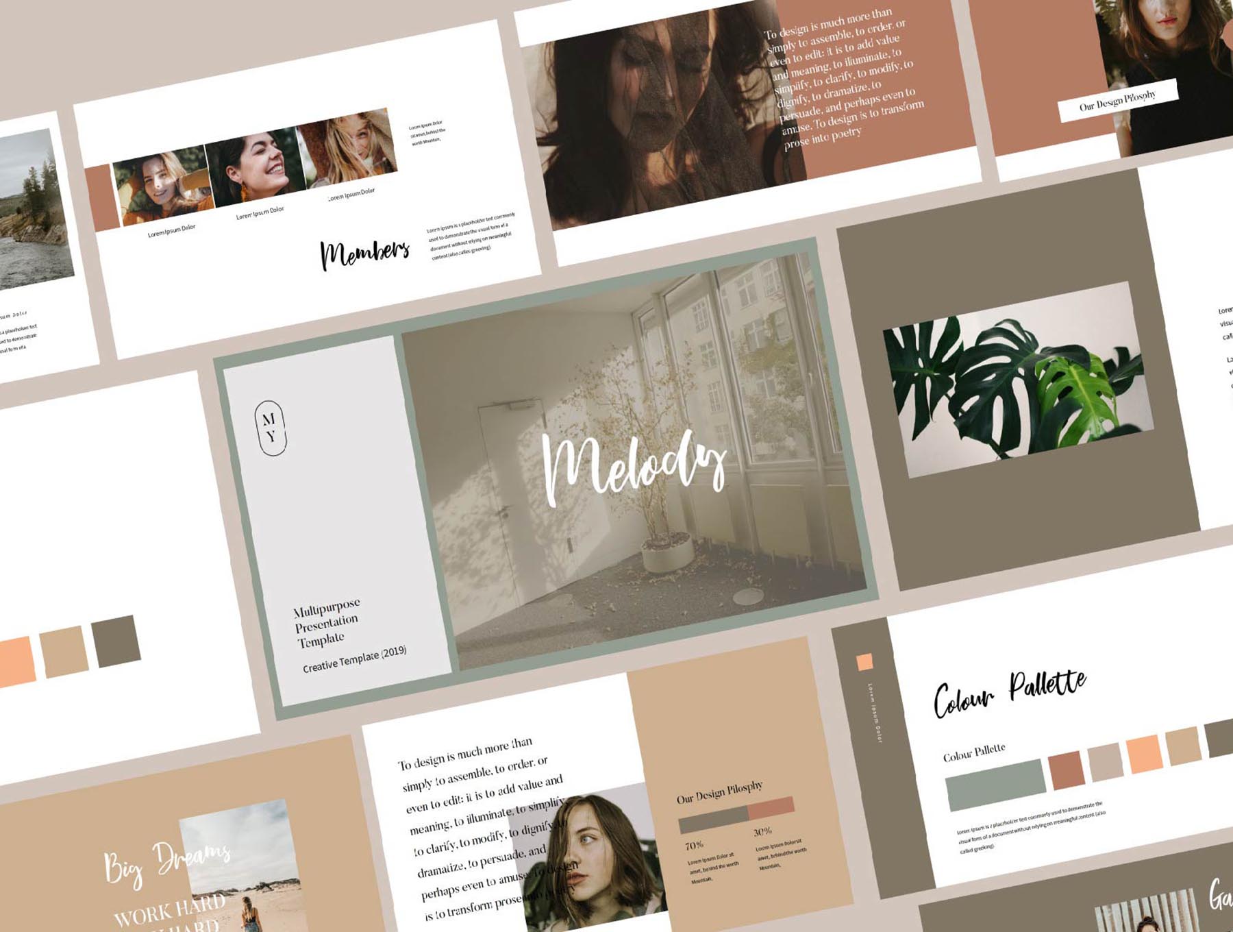 简约品牌作品集营销图文排版PPT模板素材 Melody PowerPoint Template_img_2