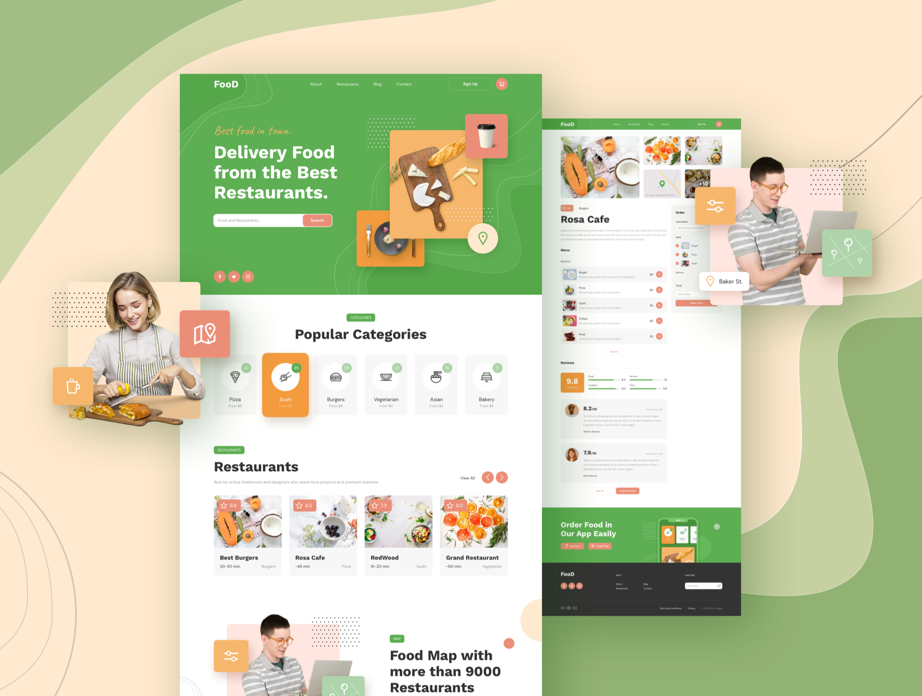 5套响应式公司教育食品外卖网站WEB&APP界面设计模板素材 FIVE - Responsive Templates_img_2