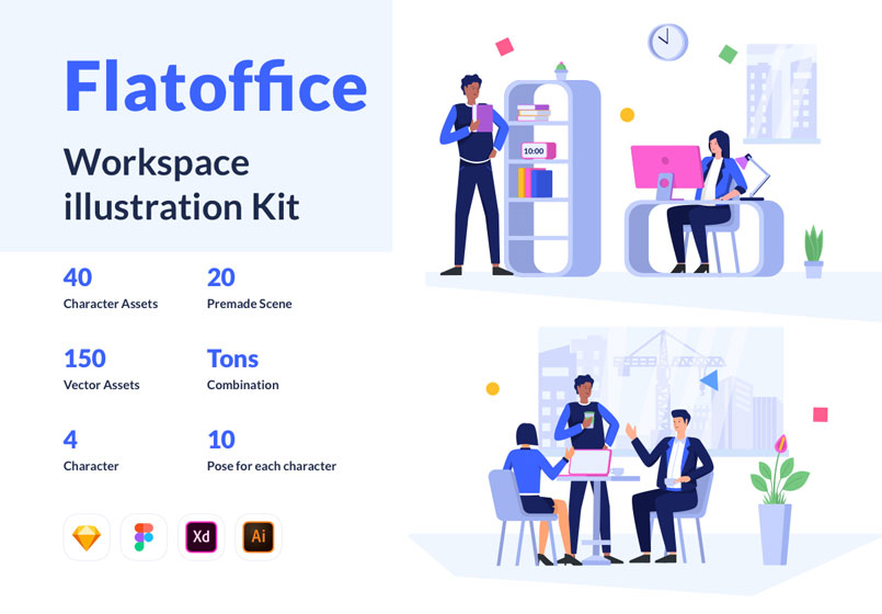 简约APP应用程序网站界面设计矢量2.5D矢量插图素材 Flatoffice 2D Illustration Kit_img_2