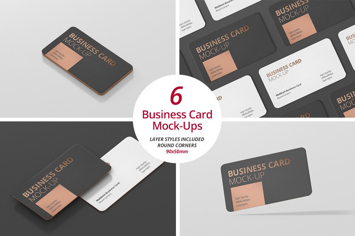 6款逼真圆角商务名片贴图样机素材 Business Card Mockup Round Corner_img_2