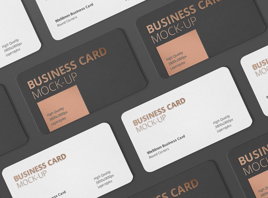 6款逼真圆角商务名片贴图样机素材 Business Card Mockup Round Corner_img_2