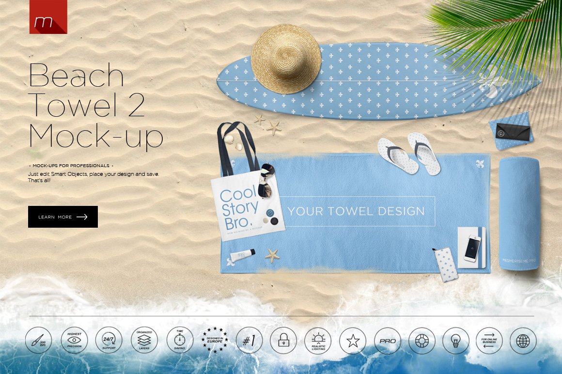 沙滩场景毛巾品牌Logo设计贴图样机素材 Beach Towel 2 Hero Image Mock-up_img_2