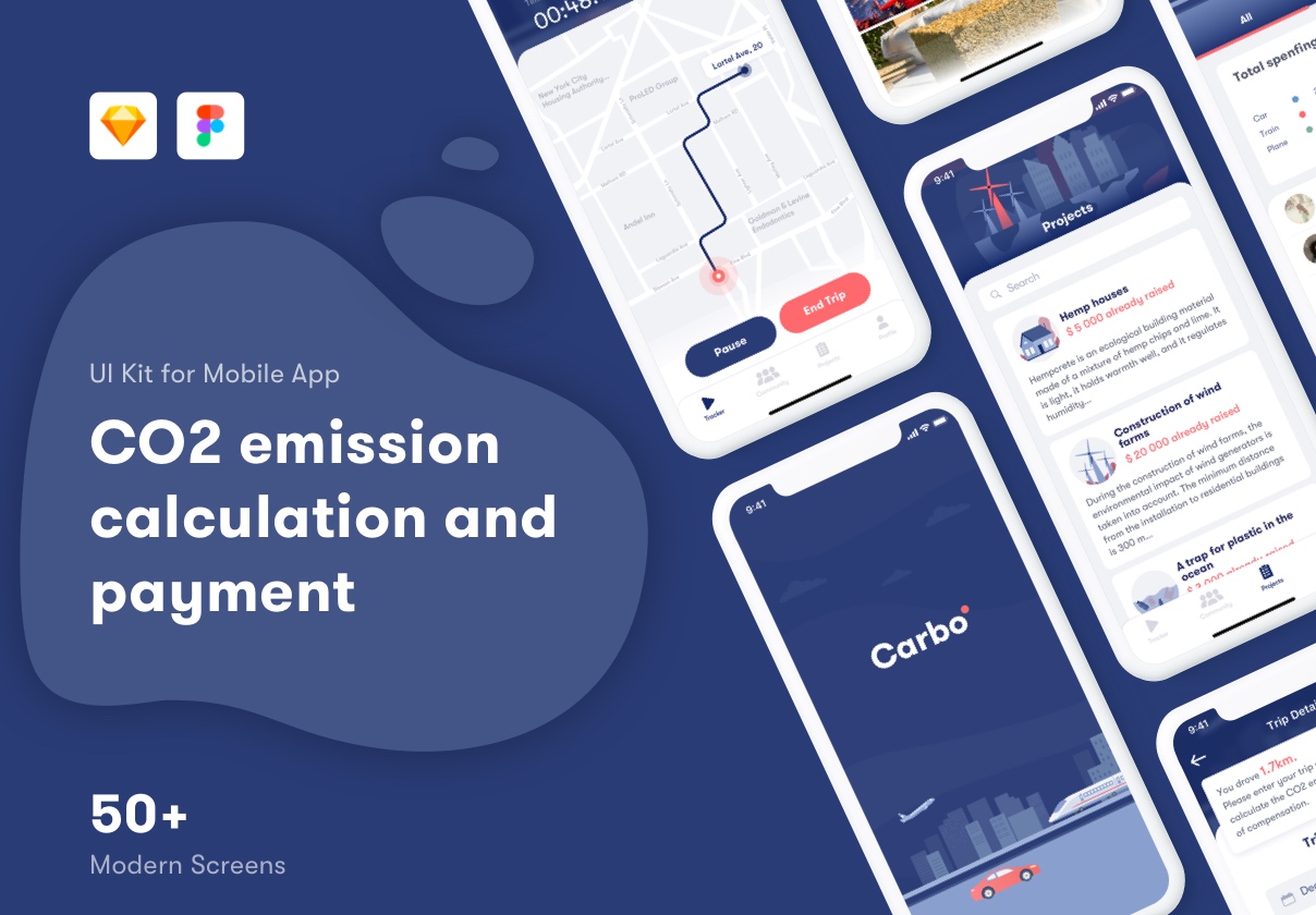 汽车二氧化碳排放应用程序APP UI设计套件素材 CO2 Emissions App UI Kit_img_2