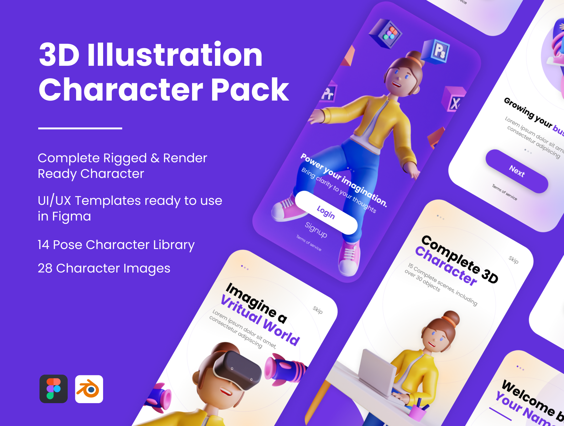 高品质3D卡通人物角色插画造型APP网页界面设计素材 3D Web Illustration - Character Pack_img_2