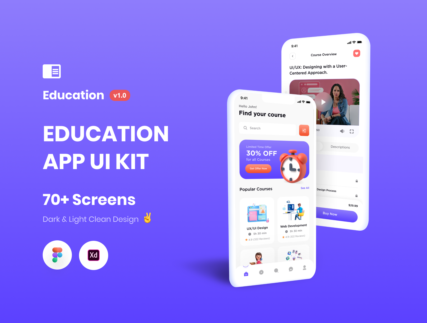 时尚在线教育课程APP界面设计UI套件 Education App UI KIT_img_2