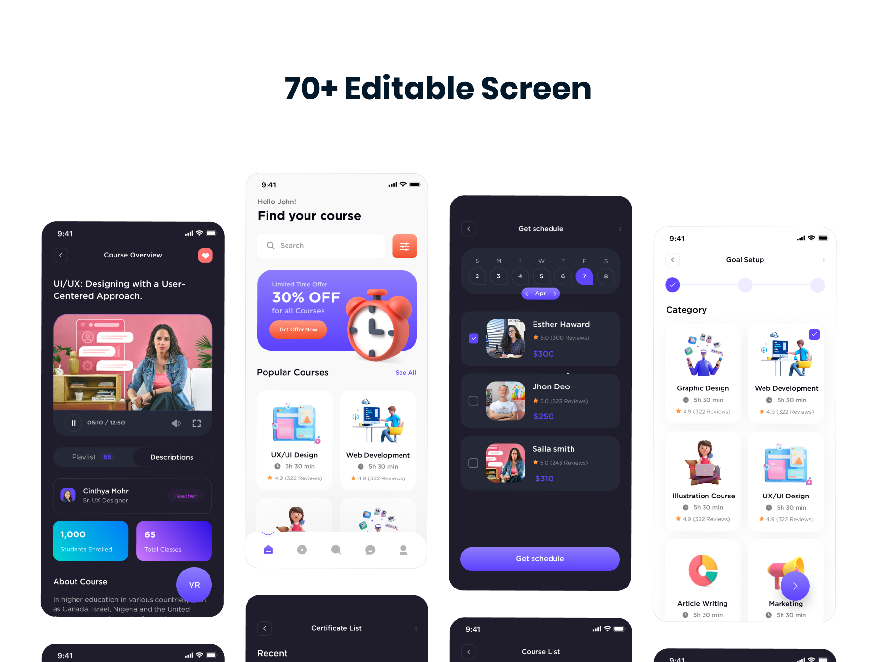 时尚在线教育课程APP界面设计UI套件 Education App UI KIT_img_2