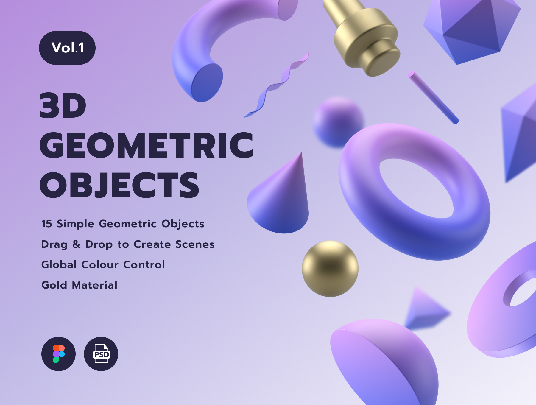 15款高清3D渲染几何背景图片设计素材 3D Geometric Objects Vol.1_img_2