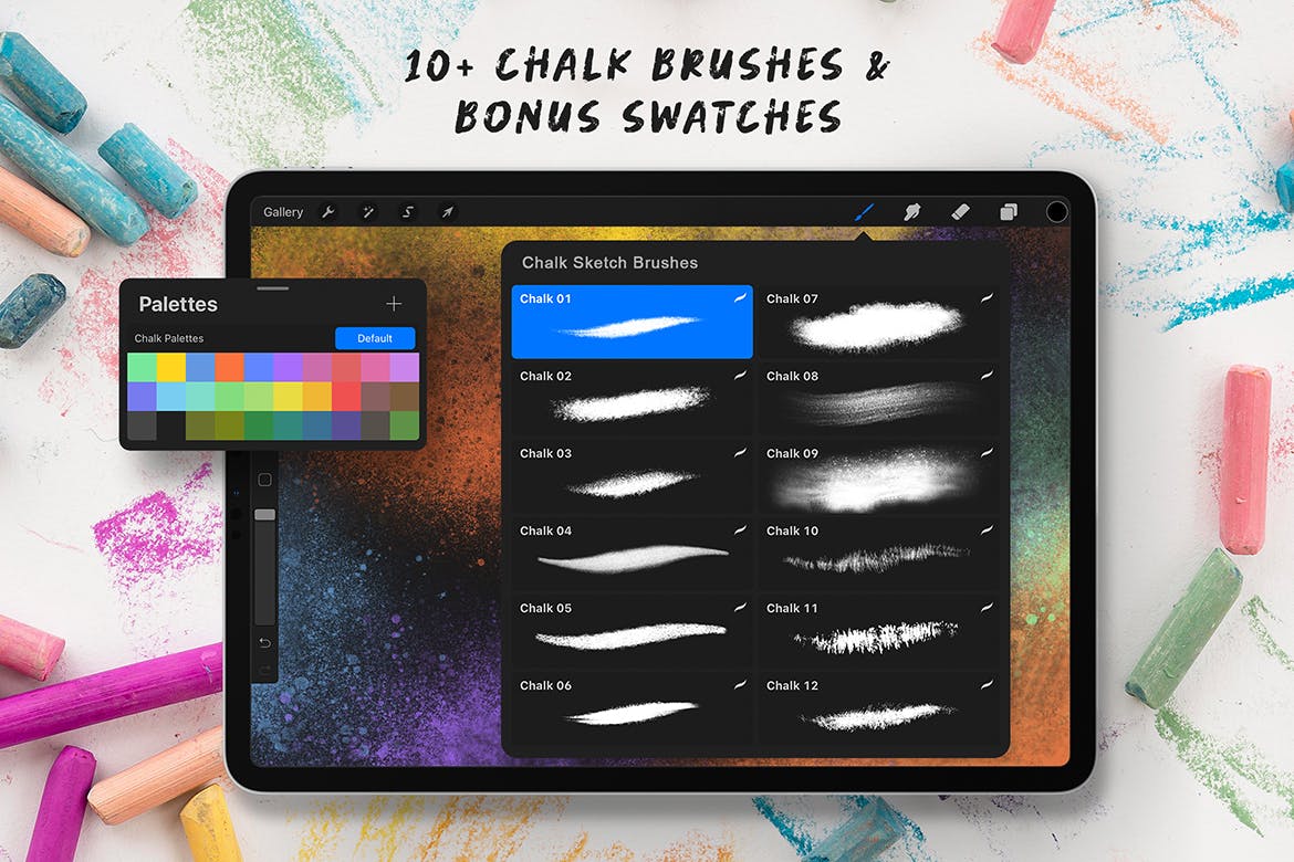 干粉笔艺术绘画效果iPad Procreate笔刷素材 Procreate Chalk Sketch Brushes_img_2