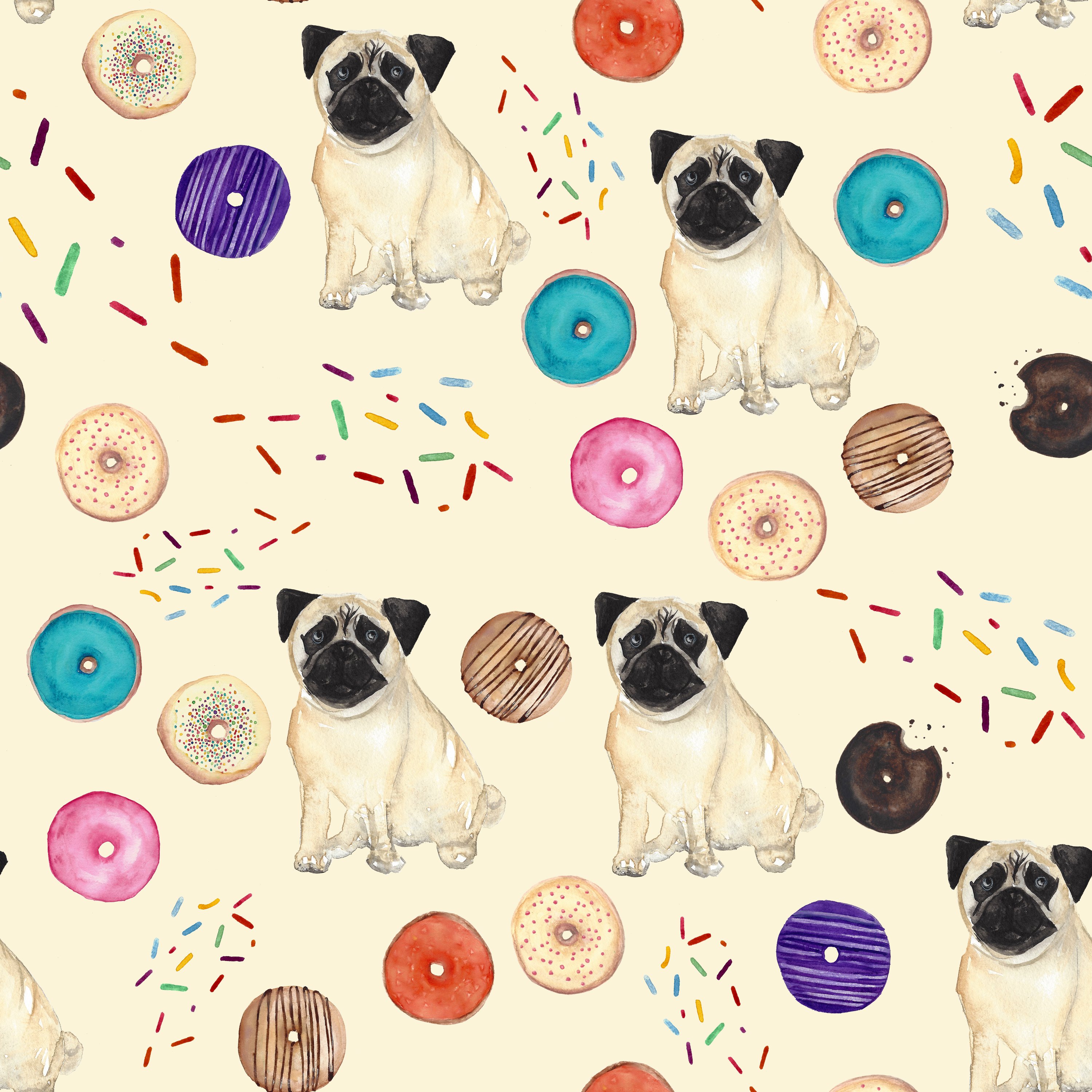 可爱色彩缤纷狗狗元素手绘水彩剪贴画图片素材 Watercolor Clip Art - Dogs n Donuts_img_2