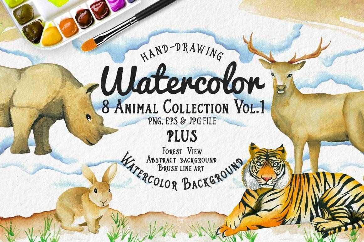 形象手绘森林动物水彩画图片设计素材 Watercolor Animal Vol.1 Plus_img_3