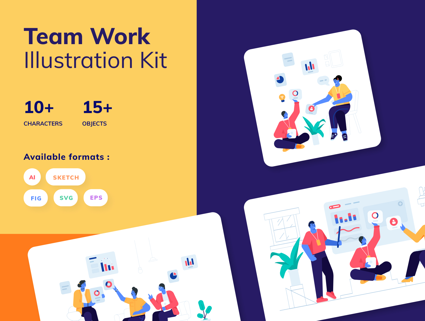 丰富多彩团队协作场景APP&WEB界面设计矢量插图素材 Teamwork Illustration Kit_img_2