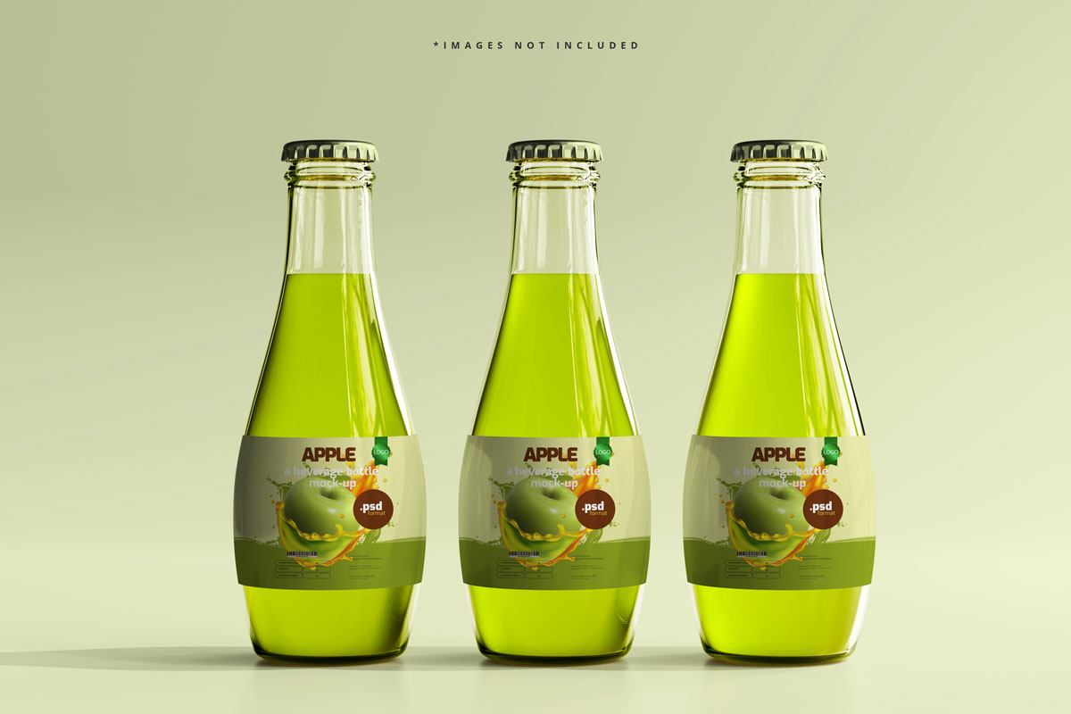 8款逼真饮料汽水透明玻璃瓶标签设计贴图样机模板 Glass Beverage Bottles Mockup 2_img_2