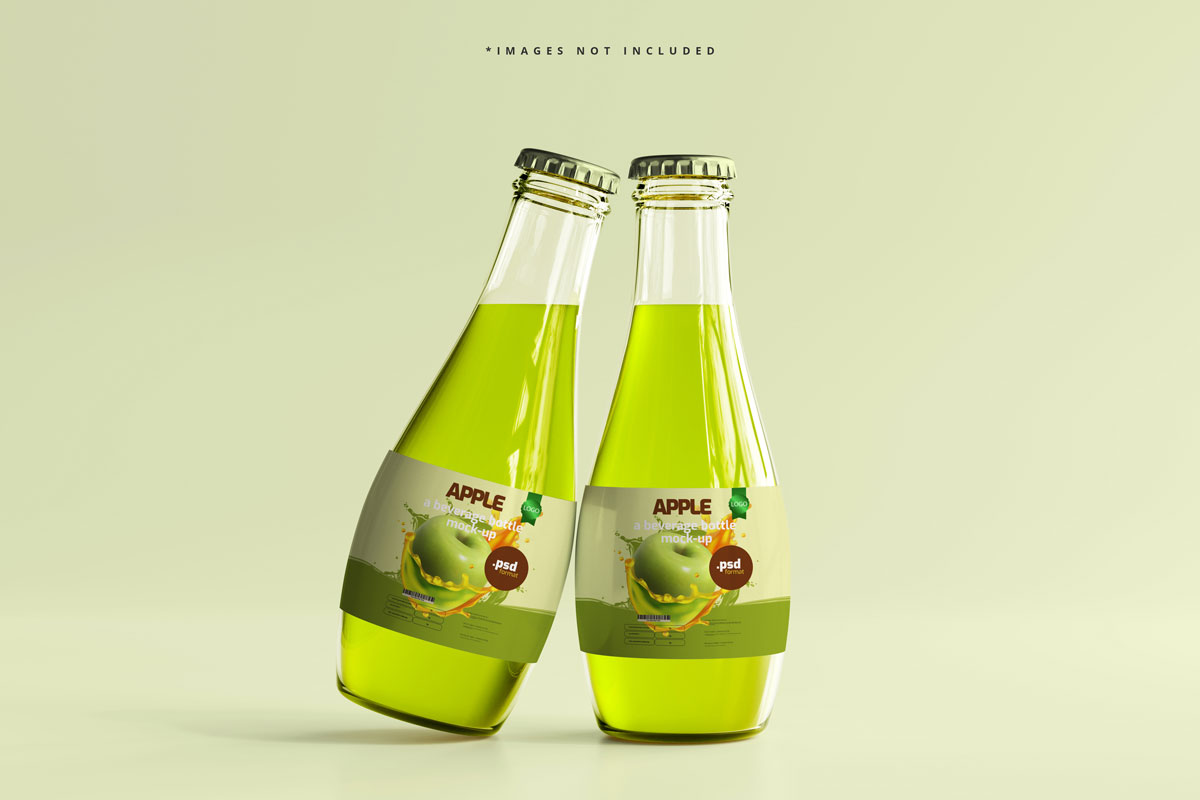 8款逼真饮料汽水透明玻璃瓶标签设计贴图样机模板 Glass Beverage Bottles Mockup 2_img_2