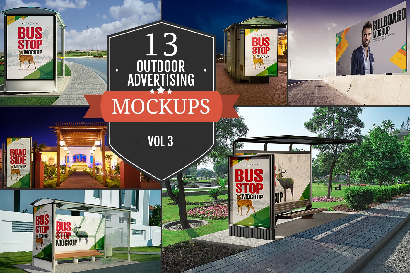 13个精美公交车站路边海报广告牌设计展示PSD样机模板 Outdoor Advertising Mockups Vol. 3_img_2