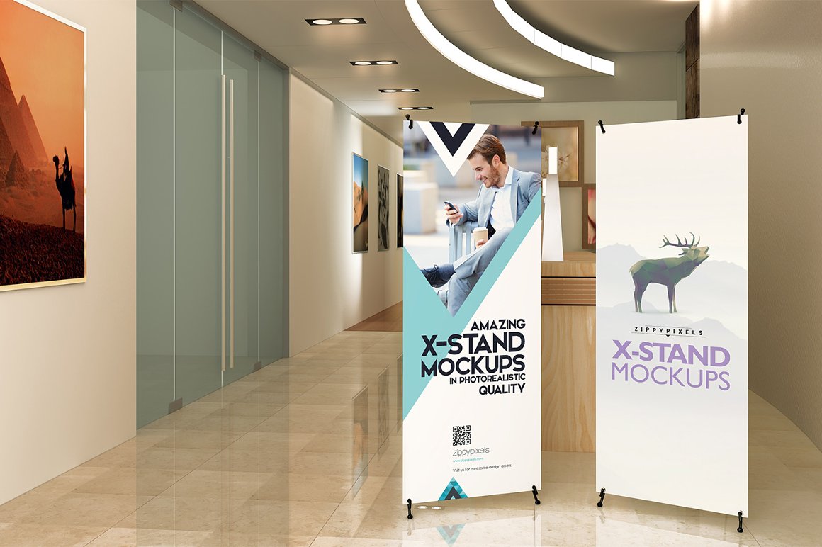 14个高品质X展架易拉宝设计PS智能贴图样机模板 XStand & Rollup Banner Mockups Vol.1_img_2