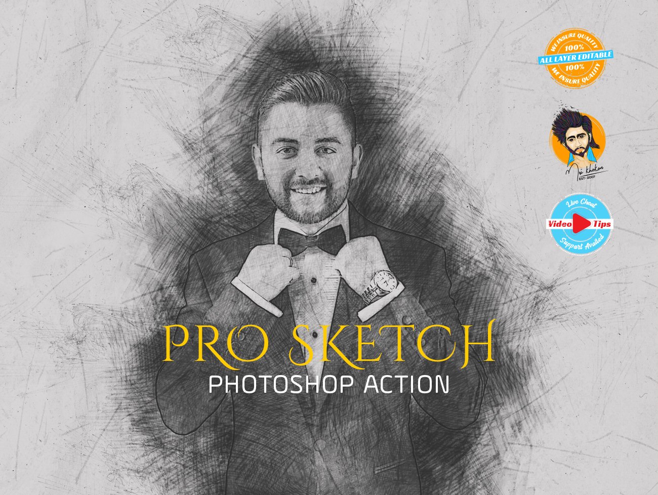 铅笔素描艺术绘画效果照片处理特效PS动作模板 PRO SKETCH Photoshop Actions_img_2