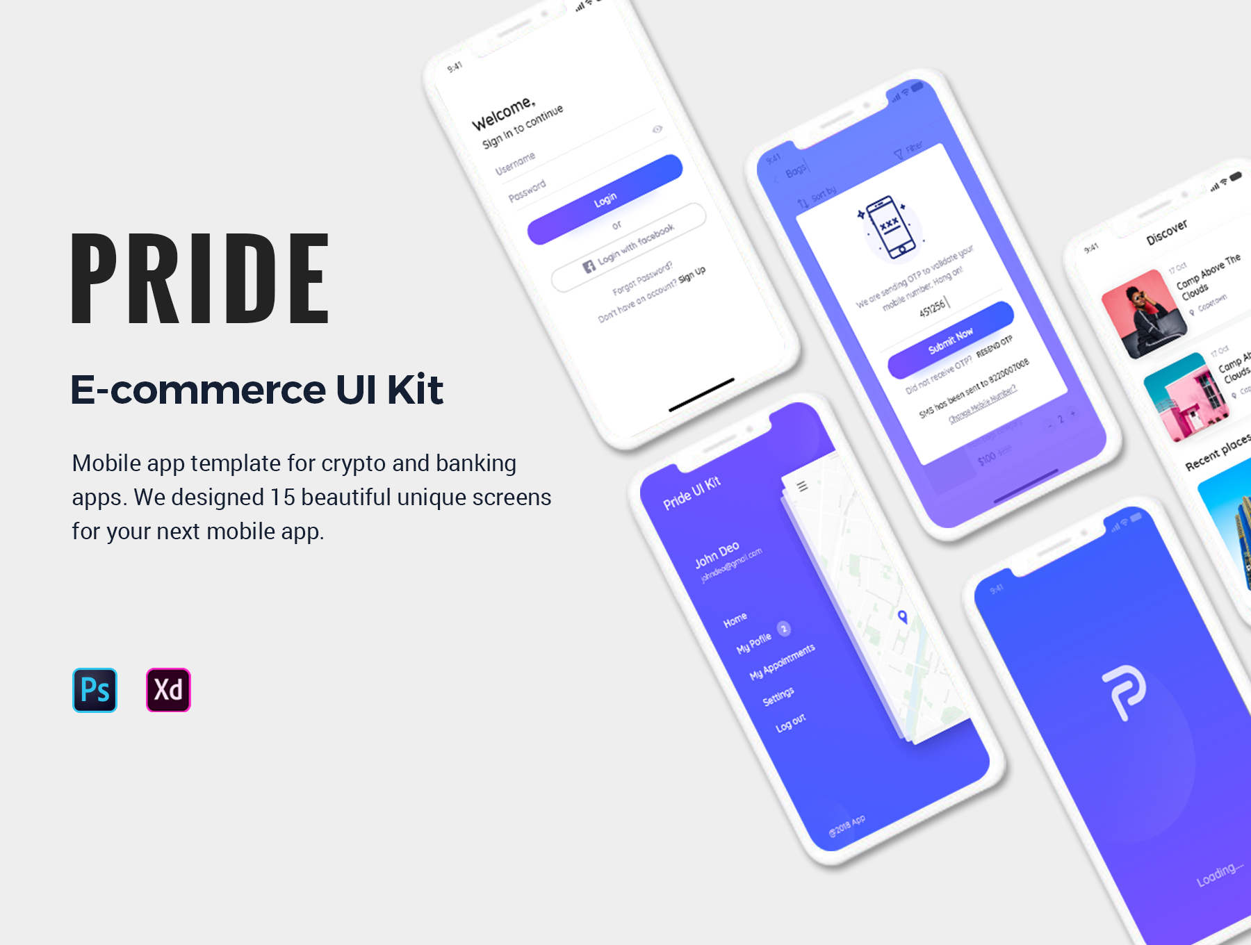 电子商务商城APP应用界面设计UI套件素材 Pride E-Commerce App Mobile UI Kit_img_2