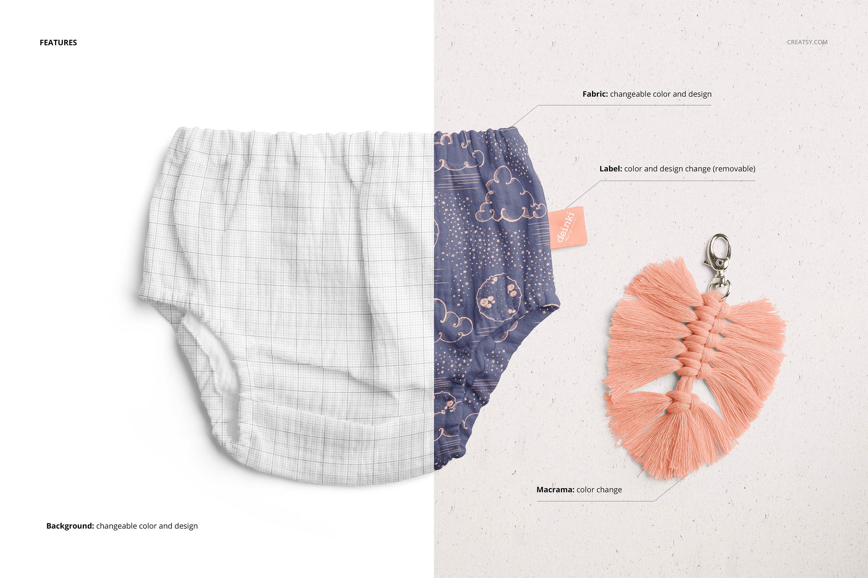 婴儿平纹布内裤裤子设计PS贴图样机套装 Baby Muslin Pants Mockup Set_img_2