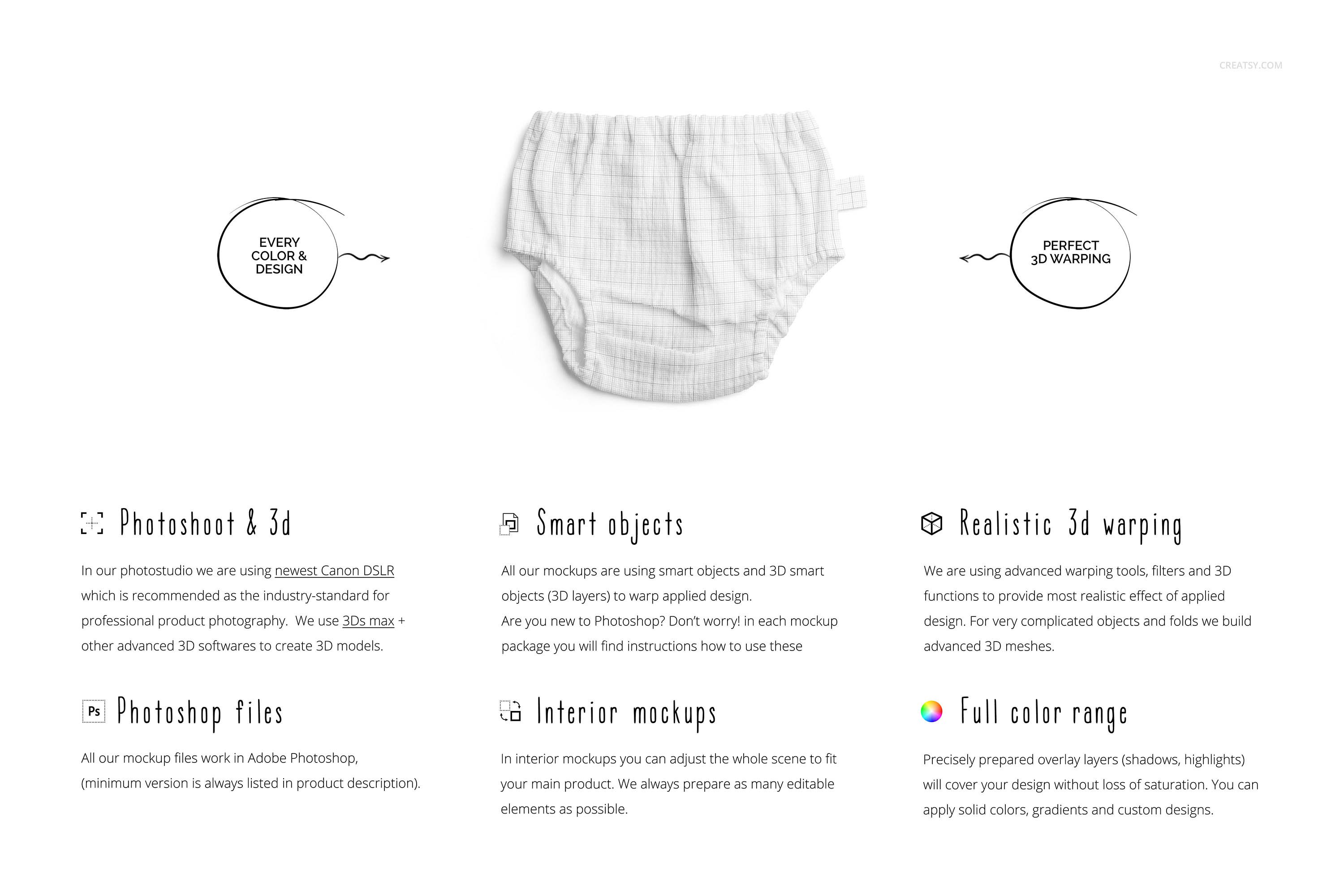 婴儿平纹布内裤裤子设计PS贴图样机套装 Baby Muslin Pants Mockup Set_img_2