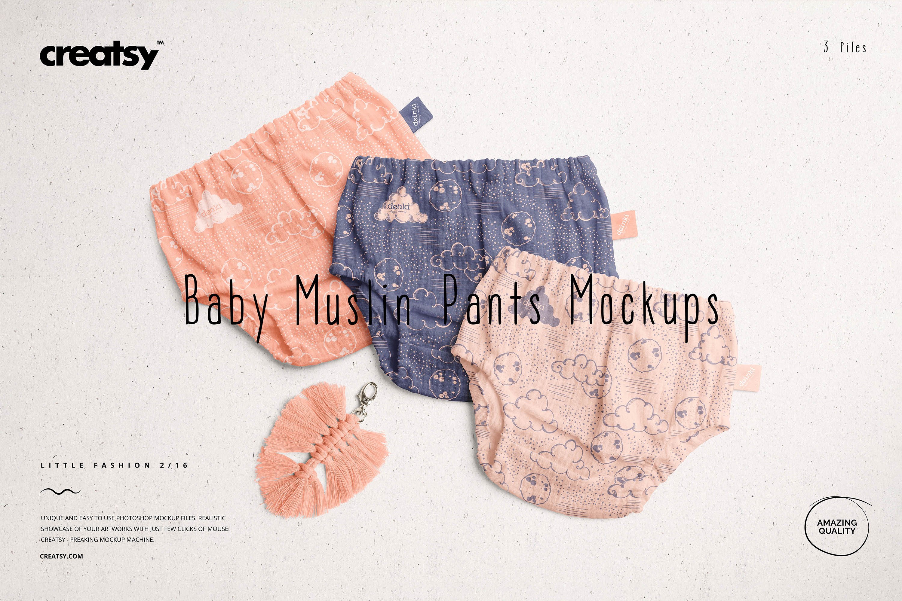 婴儿平纹布内裤裤子设计PS贴图样机套装 Baby Muslin Pants Mockup Set_img_2