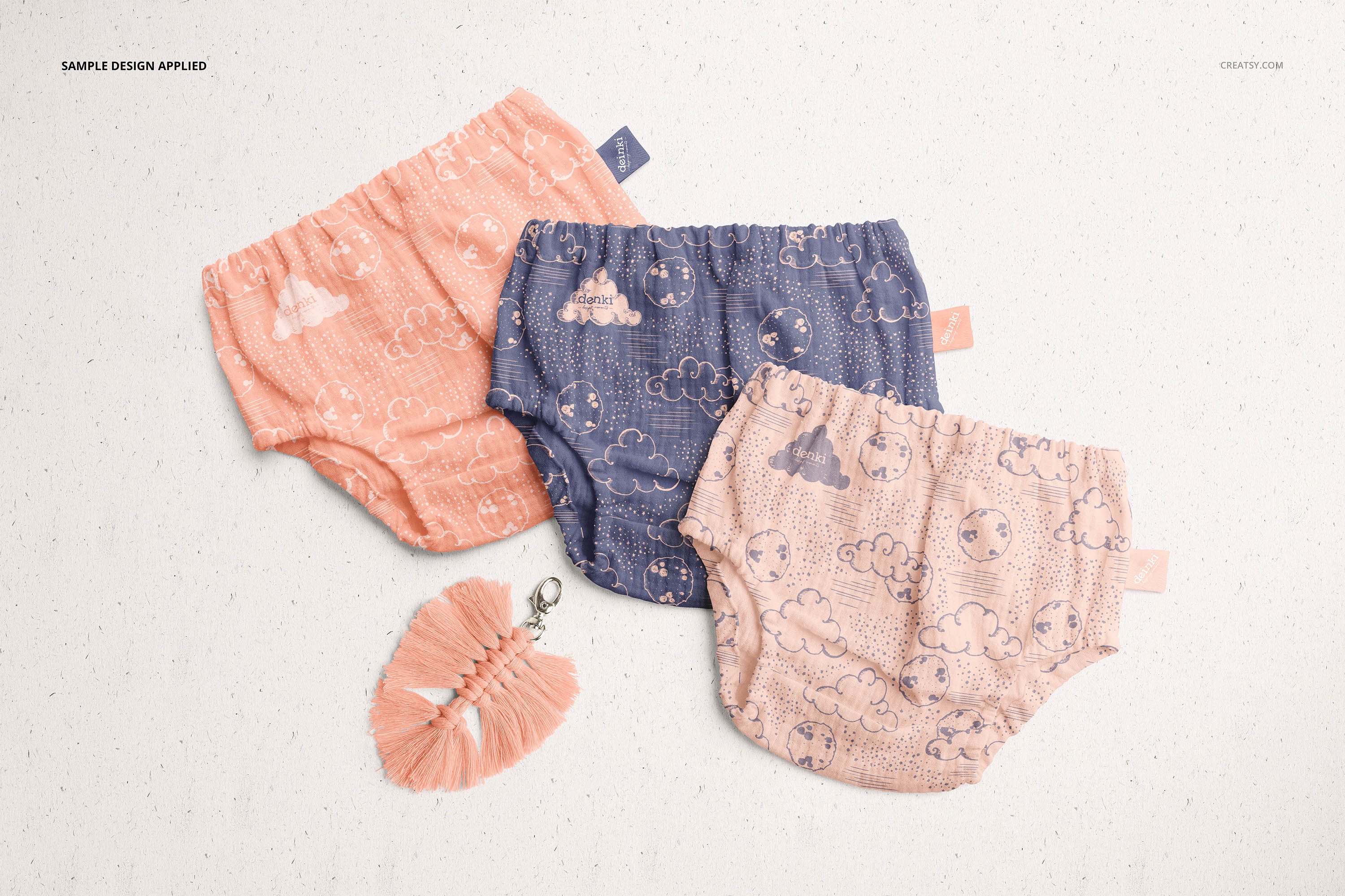 婴儿平纹布内裤裤子设计PS贴图样机套装 Baby Muslin Pants Mockup Set_img_2