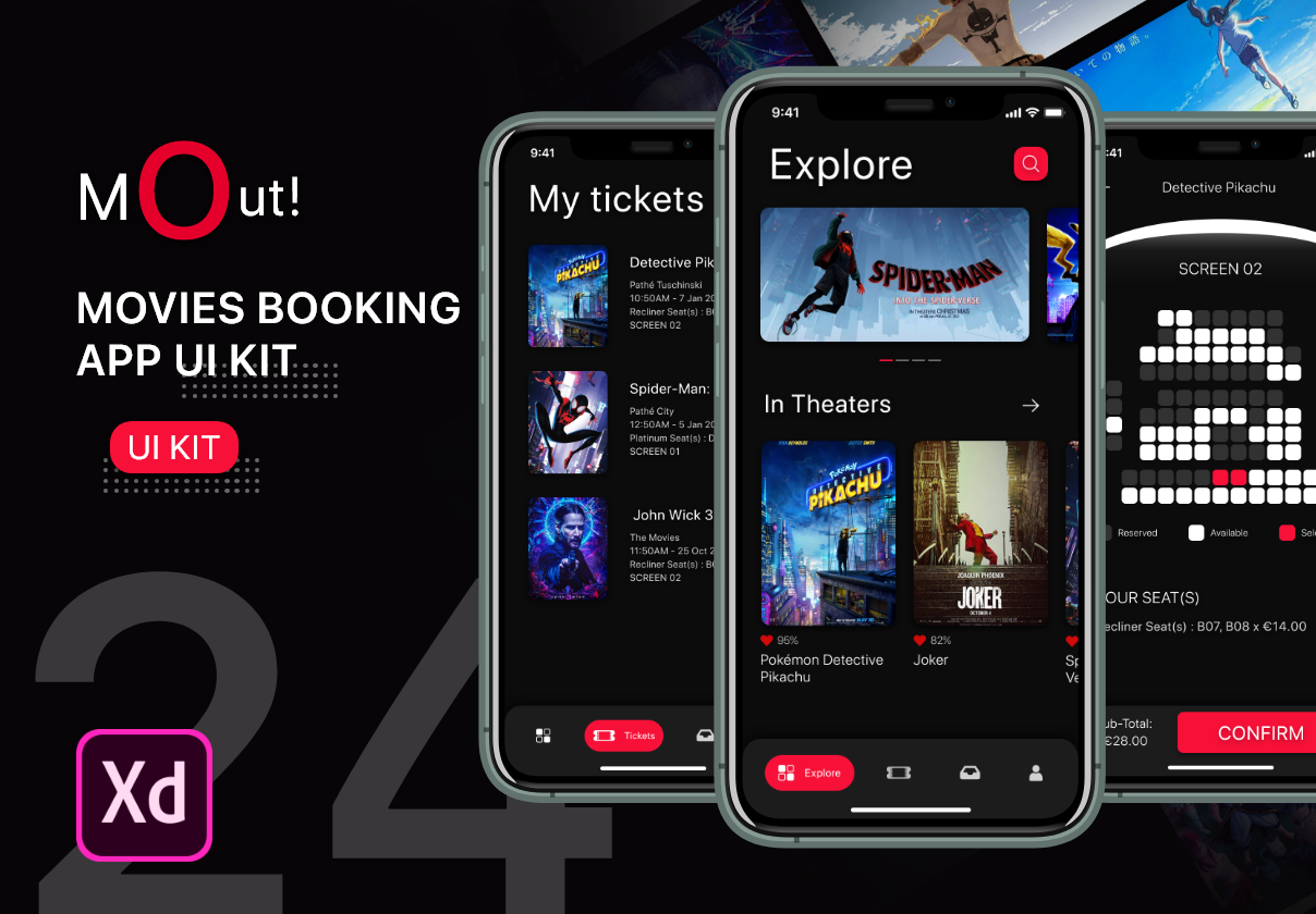 高质量电影影院购票座位预订软件APP界面设计UI套件素材 MovieOut App Ui Kit_img_2