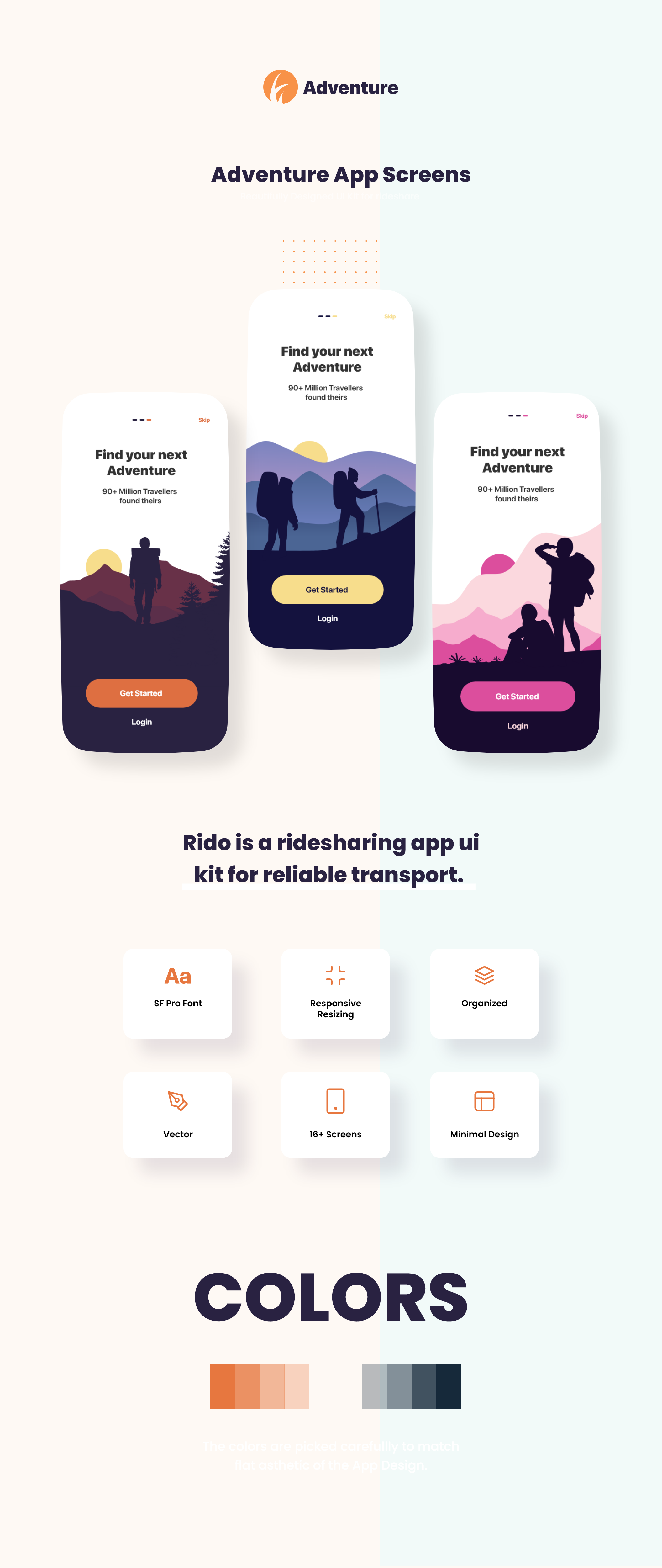 简约APP应用&WEB用户登录界面设计模板素材 Adventure On boarding Screen & Landing Page_img_2