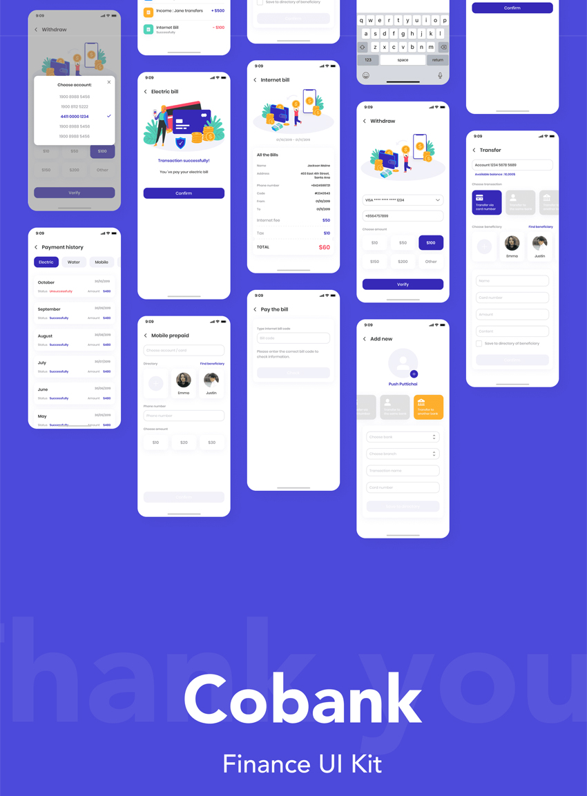 银行金融电子钱包APP用户界面设计UI套件模板素材 CoBank - Finance Mobile App UI KIT_img_2
