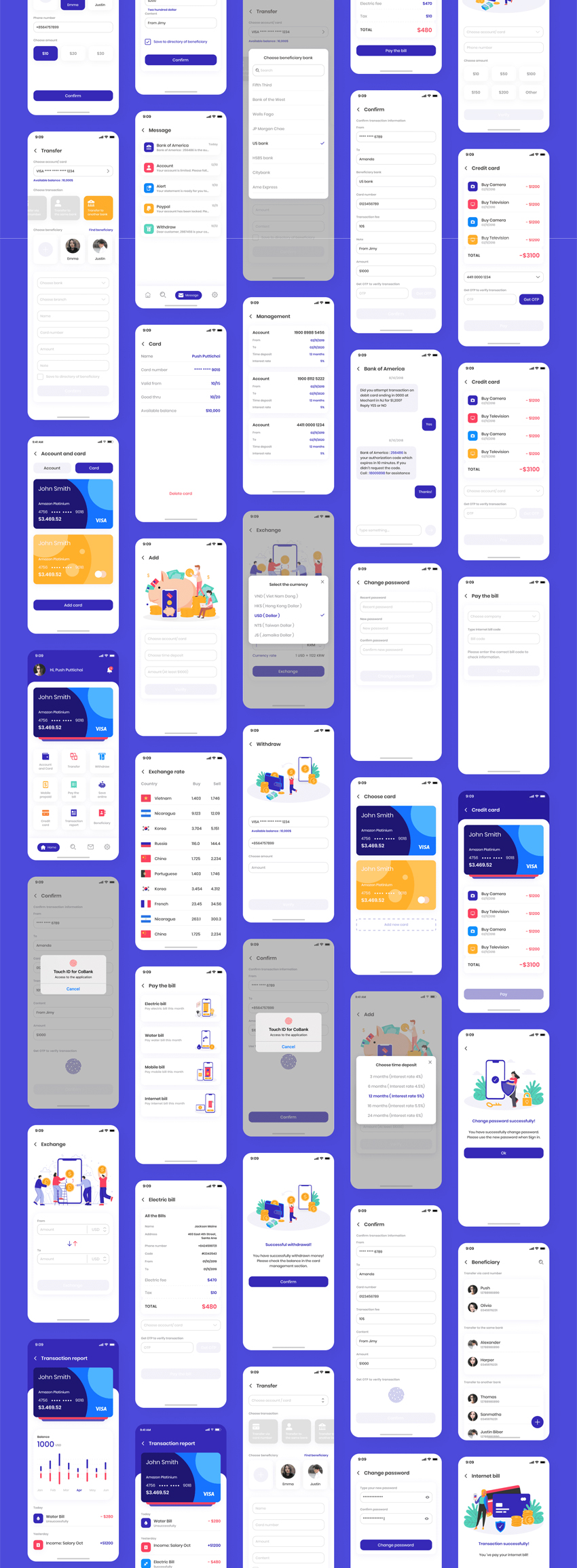 银行金融电子钱包APP用户界面设计UI套件模板素材 CoBank - Finance Mobile App UI KIT_img_2