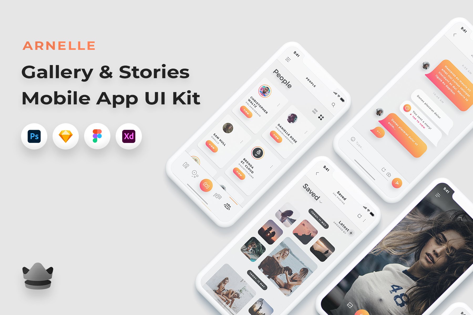 现代简约摄影作品集社交APP界面设计UI套件 Arnelle - Gallery & Stories App UI Kit_img_2