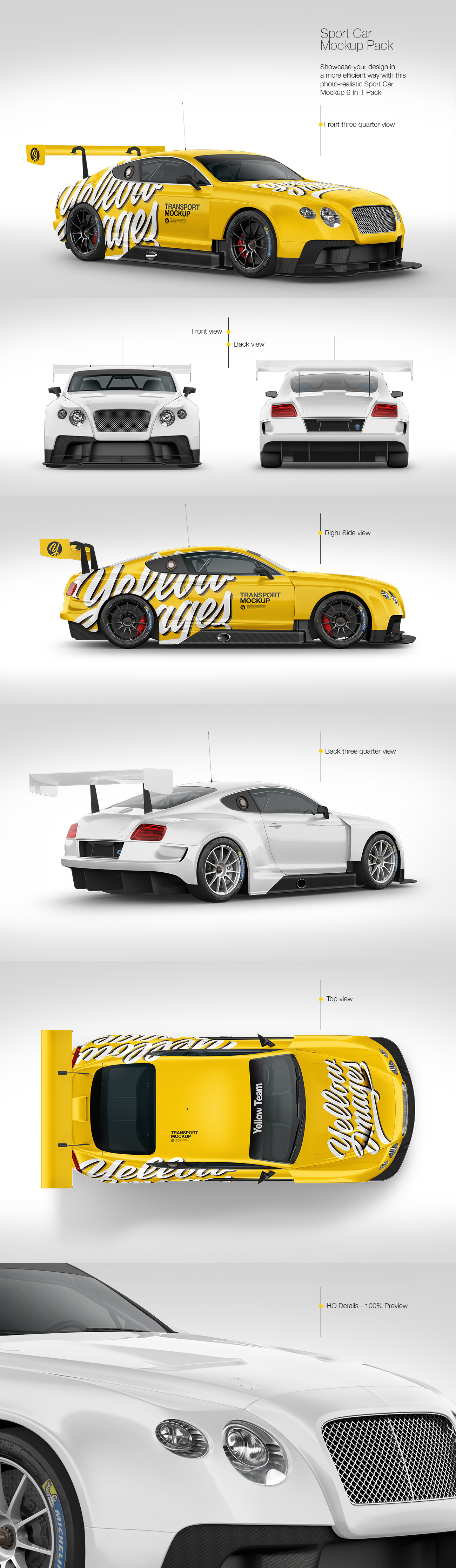 6款逼真超级跑车车身广告设计贴图样机模板 Sport Car Mockup Pack_img_2